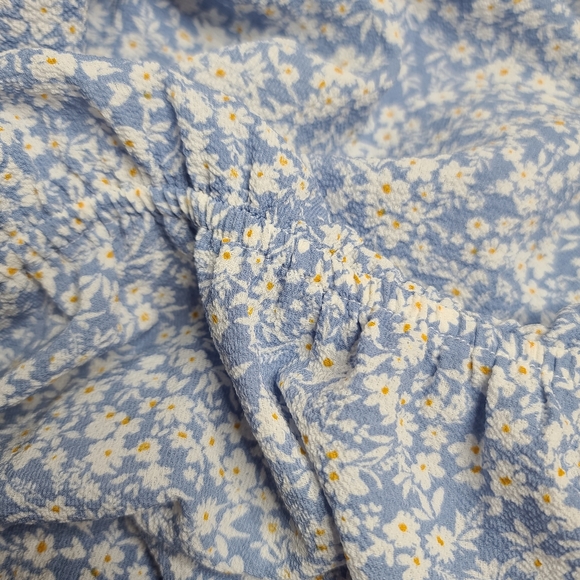 Monteau Women's Medium Blue Floral Print Prairie Midi Dress Scalloped Neck Line - Picture 12 of 13